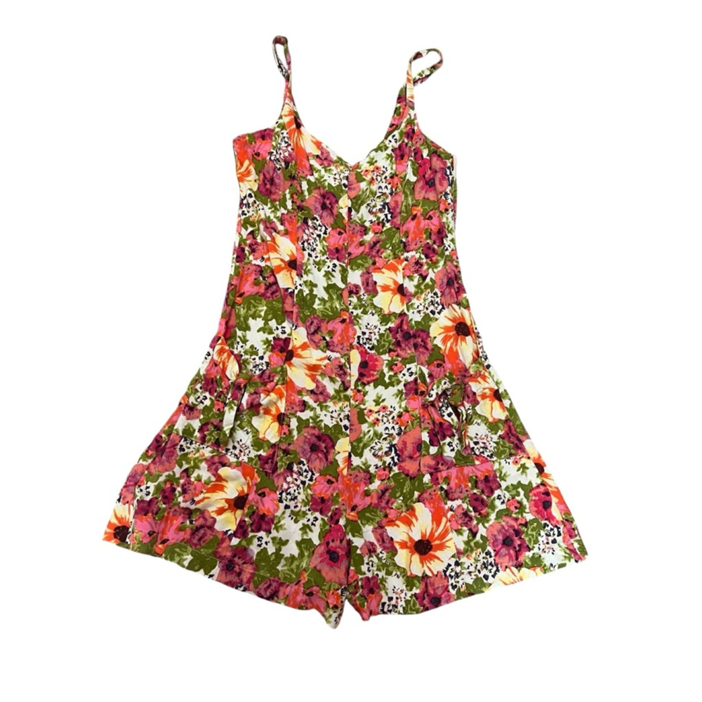 FOREVER 21 Women’s Small Floral Print Short Romper Bow Pockets